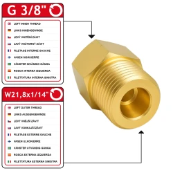  Cylinder Adapter GZ 21.8x1/14 LH / 3/8″ LH for LPG Camping Cylinders and Roofing Torches