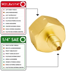 Adapter W21.8x1/14 LH Female to 1/4" SAE (7/16 UNF) Male Vogelmann
