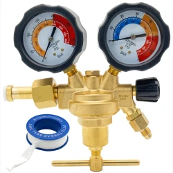 Nitrogen gas regulator 0-50 bar Vogelmann LeakPro with SAE 1/4" adapter and PTFE tape